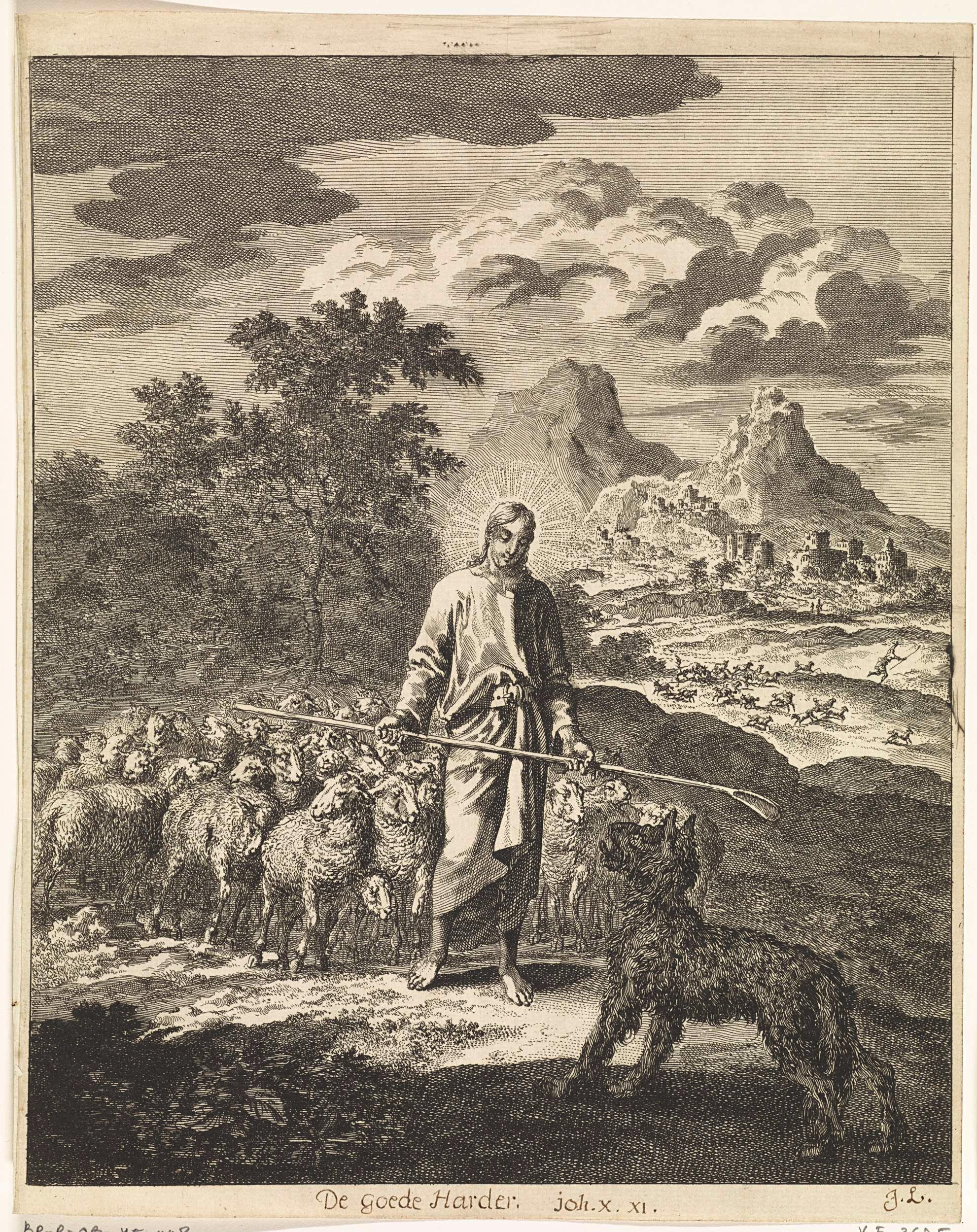 Christ as a good shepherd. Origin: Amsterdam. Date: 1708. Object ID: RP-P-OB-45.448.